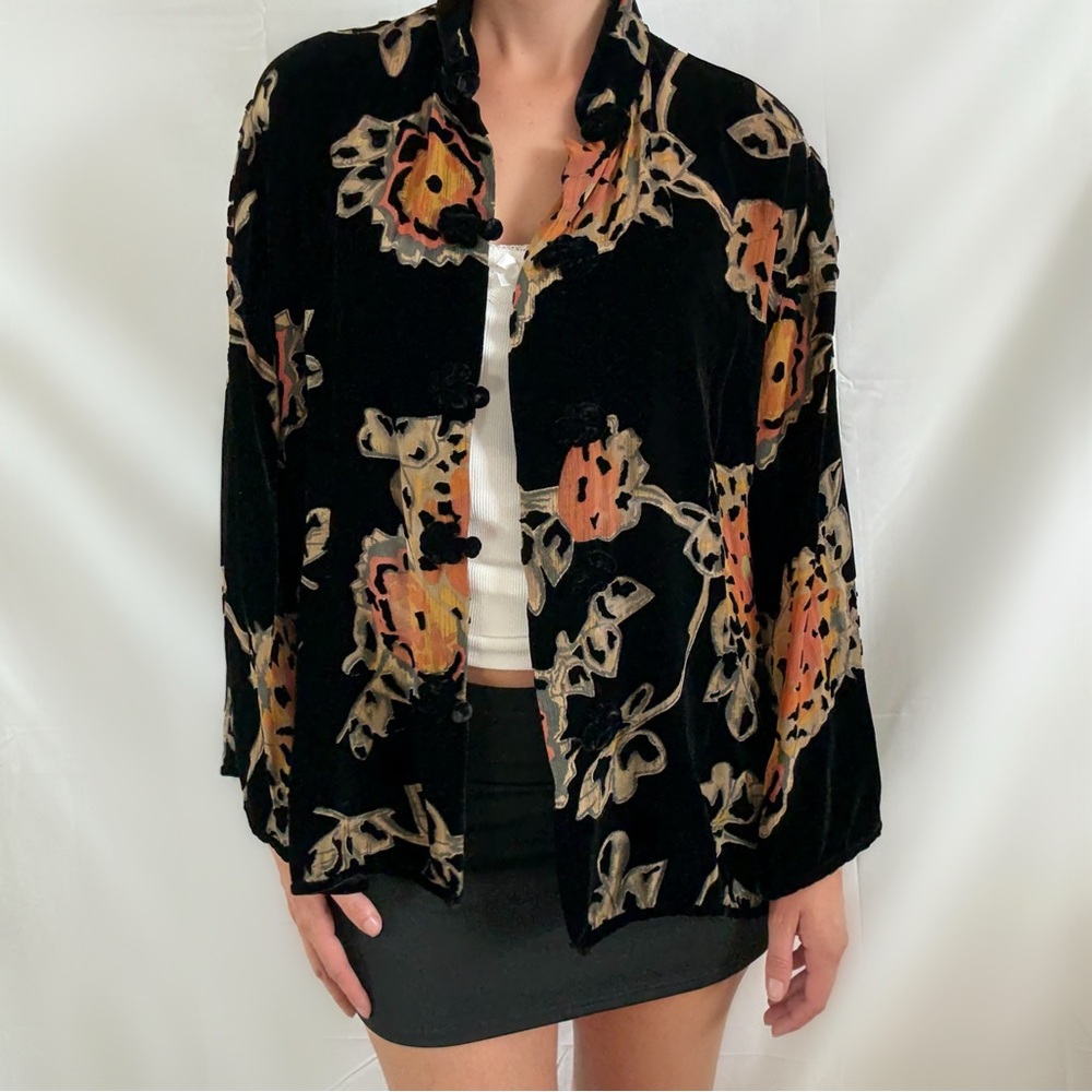 Vintage Y2K kimono outerwear blouse cardigan top black oriental XXL boho - Picture 2 of 7
